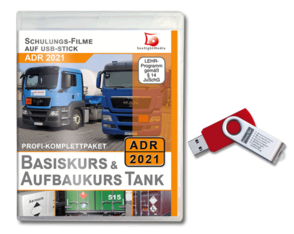 Gefahrgut-Schulungspaket Basiskurs + Aufbaukurs Tank - 14 Filme gem. 8.2 ADR 2023 auf 1 USB-Stick